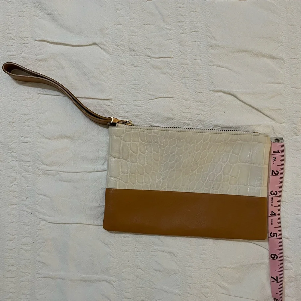 Henri Bendel Cream and Brown Wristlet